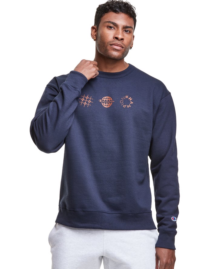 Champion Powerblend Fleece Crew Multi-Logos Sweatshirt Heren - Donkerblauw - Belgie 9034BDMOC